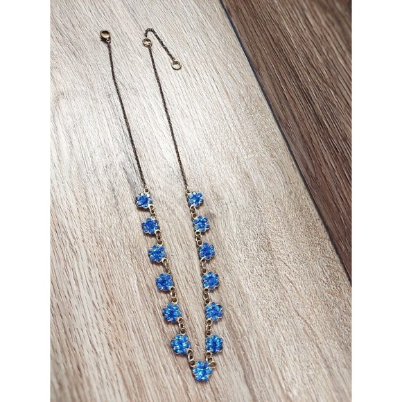 Flower Necklace Blue Stone Flowers Pendant Vintage Boho Jewelry Trinket Gift - Picture 7 of 8